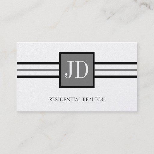 Customizable Residential Realtor Broker Monogram Platinum Paper Business Card Templates