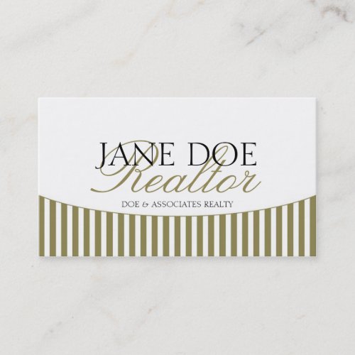 Residential Realtor Gold Script Stripes White Business Card