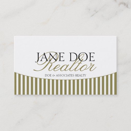 Customizable Residential Realtor Gold Script Stripes White Business Card