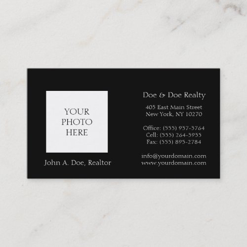Residential Realtor Head Shot Classic Black Business Card
