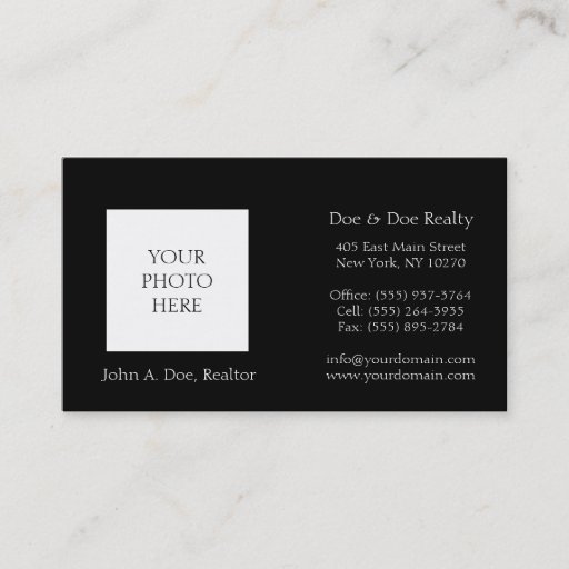 Customizable Residential Realtor Head Shot Classic Black Business Card