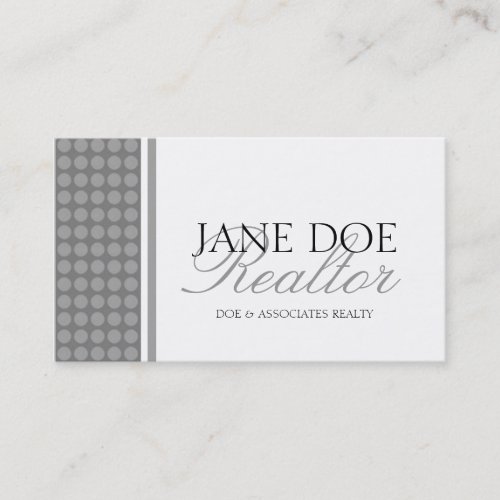 Residential Realtor Silver Script Dot/White Paper Business Card Template