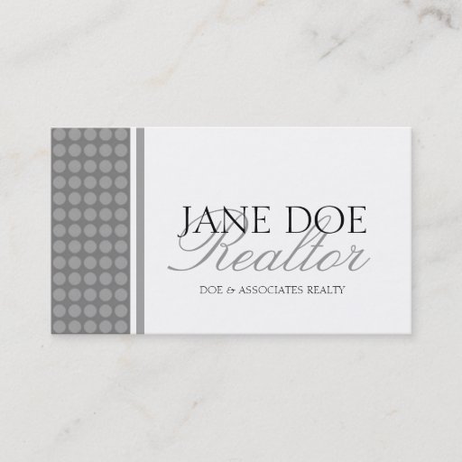 Customizable Residential Realtor Silver Script Dot/White Paper Business Card Template
