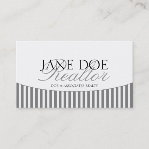 Residential Realtor Silver Script Stripes White Business Card Template