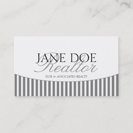 Customizable Residential Realtor Silver Script Stripes White Business Card Template