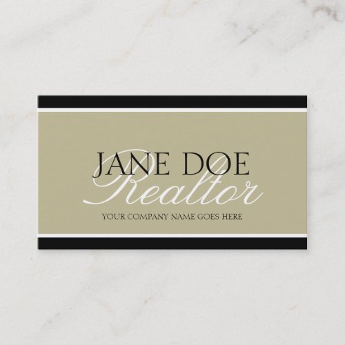 Residential Realtor Tan/White Script/Black Borders Business Cards