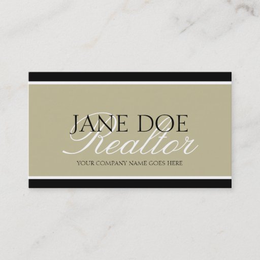 Customizable Residential Realtor Tan/White Script/Black Borders Business Cards