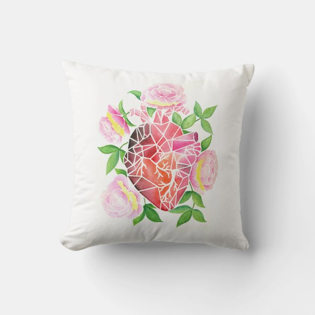 Resilience & Bloom – Mosaic Heart with Poem Throw Pillow (Front)