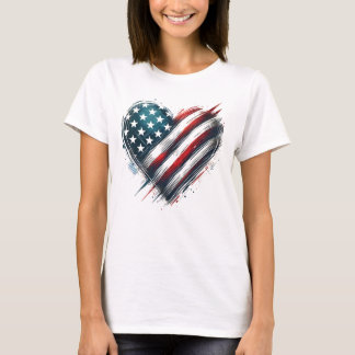 Resilient American Heart – Distressed Flag Design T-Shirt