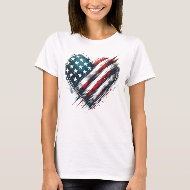 Resilient American Heart – Distressed Flag Design T-Shirt (Front)
