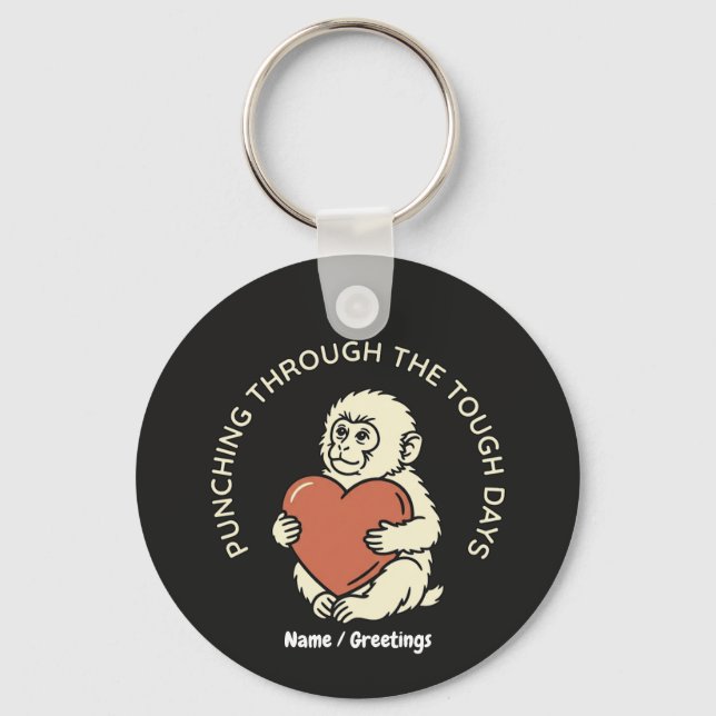 Resilient Baby Monkey & Heart Punching Through  Keychain (Front)