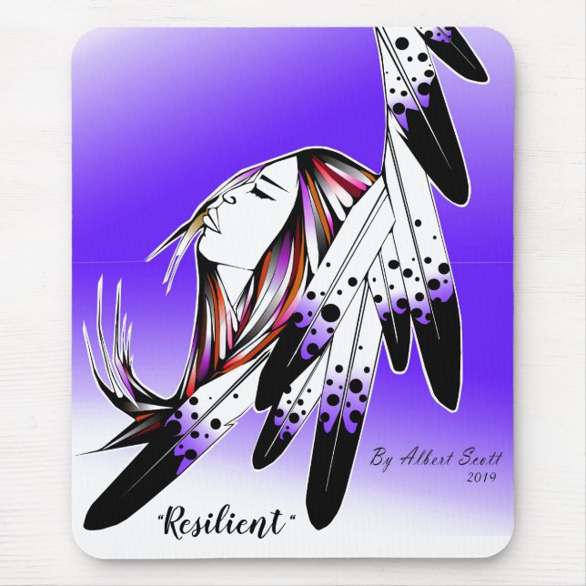 Resilient woman via eagle feathers mouse pad (Front)