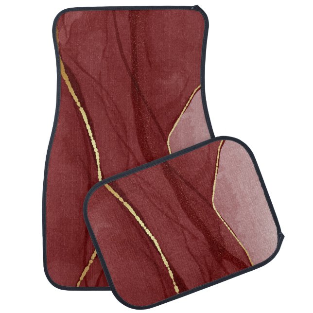 Resin art, dark red marsala abstract background. E Car Floor Mat (Set)