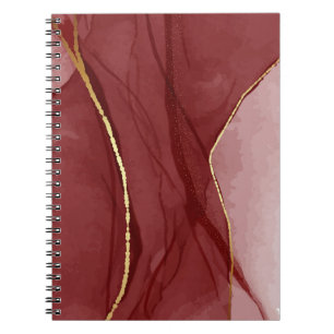 Resin art, dark red marsala abstract background. E Notebook