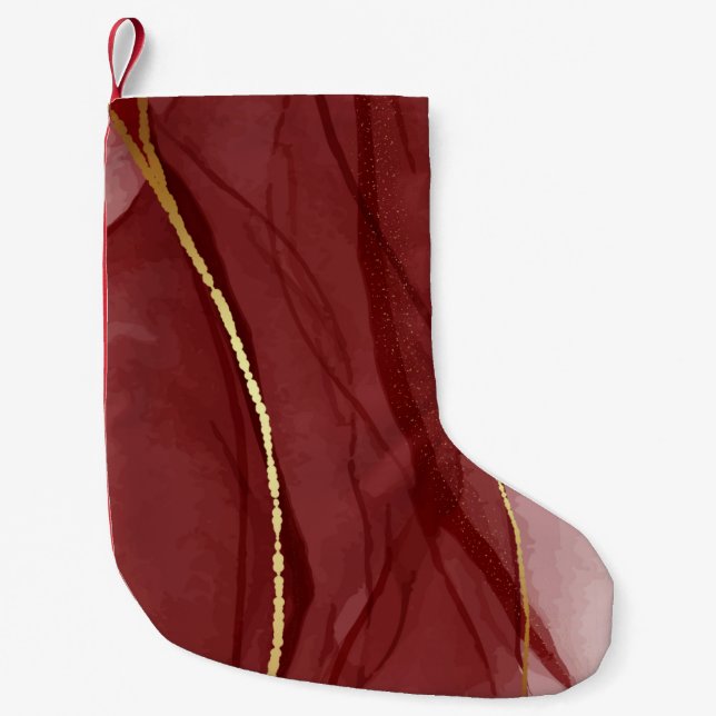Resin art, dark red marsala abstract background. E Small Christmas Stocking (Front)