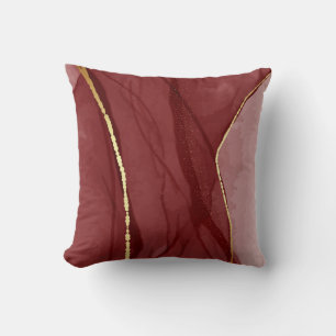 Resin art, dark red marsala abstract background. E Throw Pillow