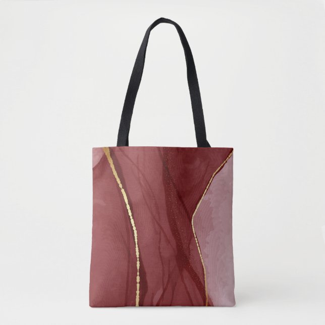 Resin art, dark red marsala abstract background. E Tote Bag (Front)
