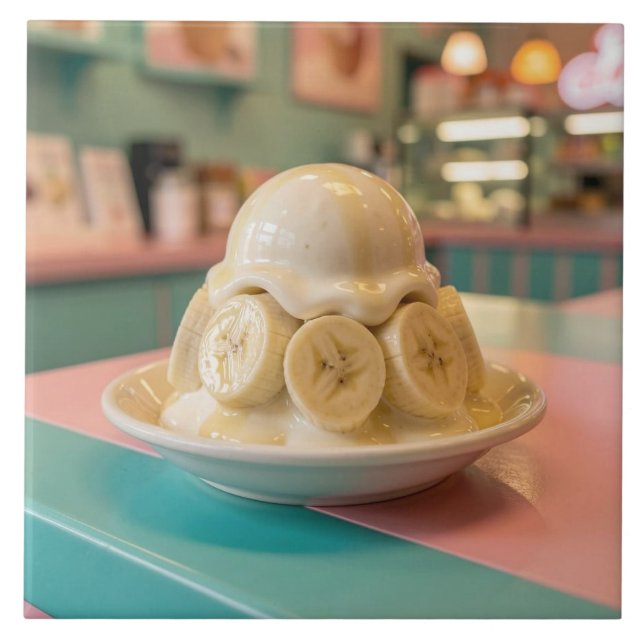 Resin Banana Sundae | Retro Ice Cream Shop Ceramic Tile (Front)