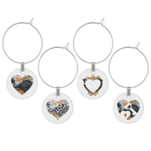 Resin Look Glitter Hearts Assorted Tags  Wine Charm