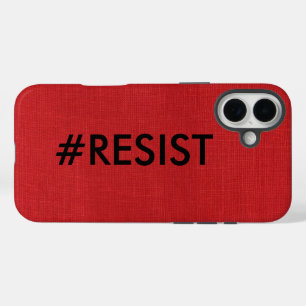 #Resist, black text on Red Linen Photo iPhone 16 Plus Case