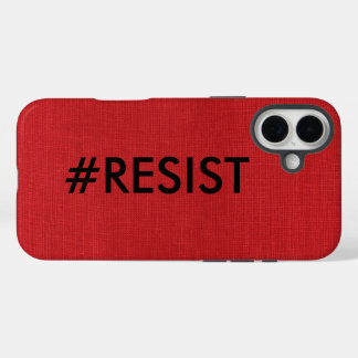#Resist, black text on Red Linen Photo iPhone 16 Plus Case