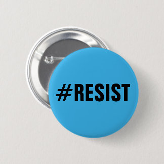 #Resist, bold black text on bright blue, all caps Button