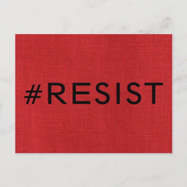 #Resist, bold black text on Red Linen Photo Postcard (Front)