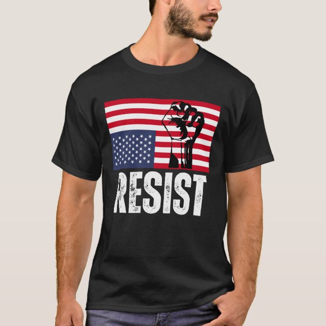 Resist Distressed Upside Down American Flag USA T-Shirt (Front)