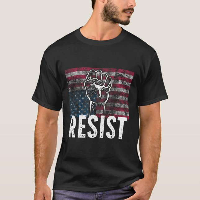 Resist Distressed Upside Down American Flag Usa  T-Shirt (Front)