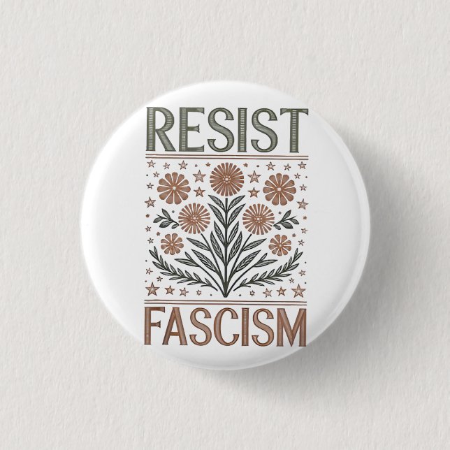 Resist Fascism Floral Transgender LGBTQ Anti-Trump Button (Front)