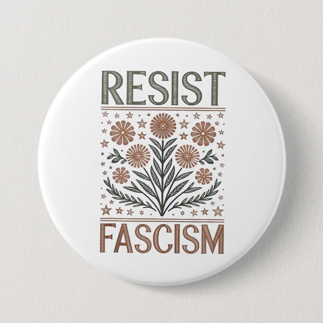 Resist Fascism Floral Transgender LGBTQ Anti-Trump Button (Front)