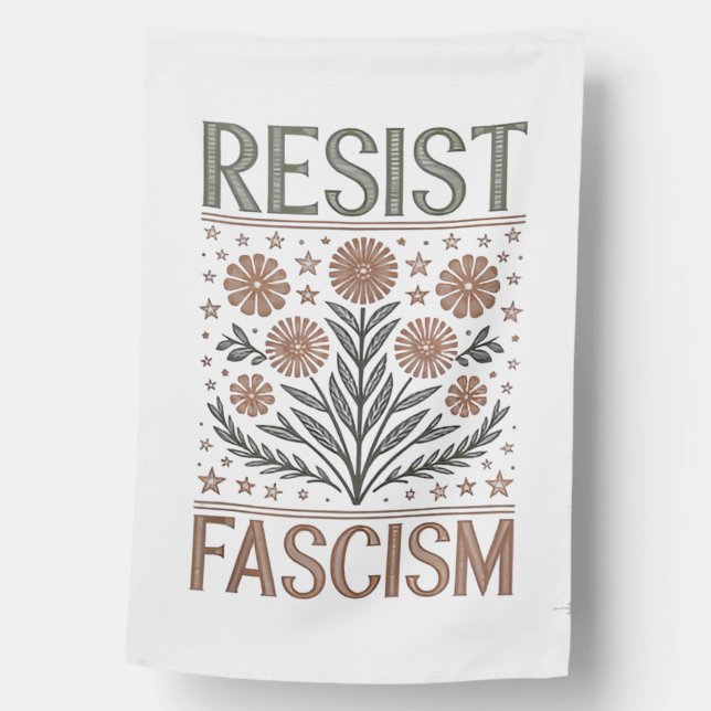 Resist Fascism Floral Transgender LGBTQ Anti-Trump House Flag (Front)