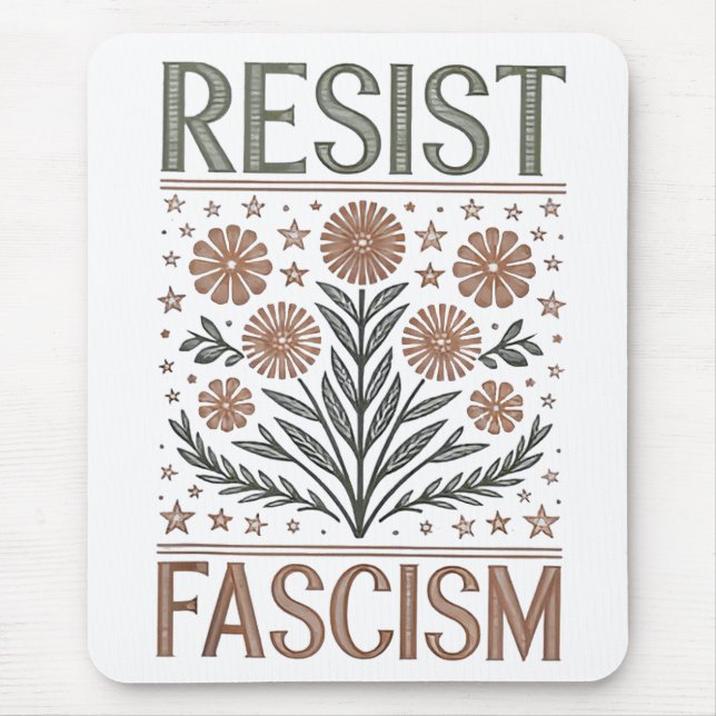 Resist Fascism Floral Transgender LGBTQ Anti-Trump Mouse Pad (Front)