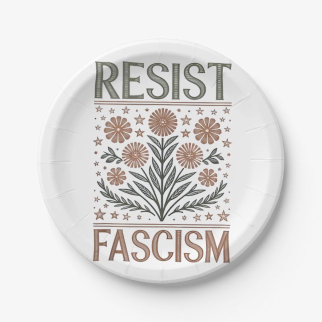 Resist Fascism Floral Transgender LGBTQ Anti-Trump Paper Plates (Front)