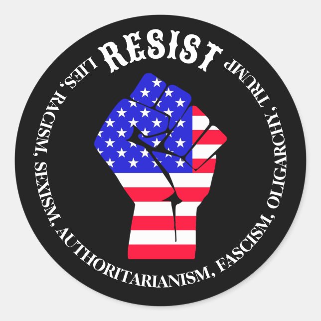 Resist Fascism, Oligarchy, Anti-Trump Classic Round Sticker (Front)