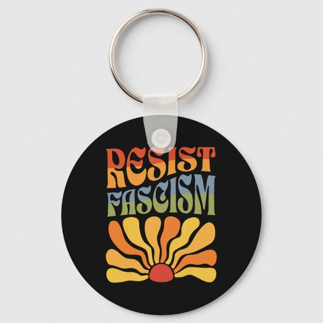 Resist Fascism Retro Boho Feminist Pro Choice Huma Keychain (Front)
