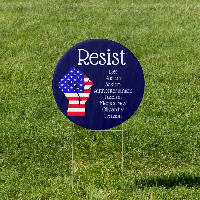 Resist Fist American Flag Democrat Anti Trump Sign (Insitu)