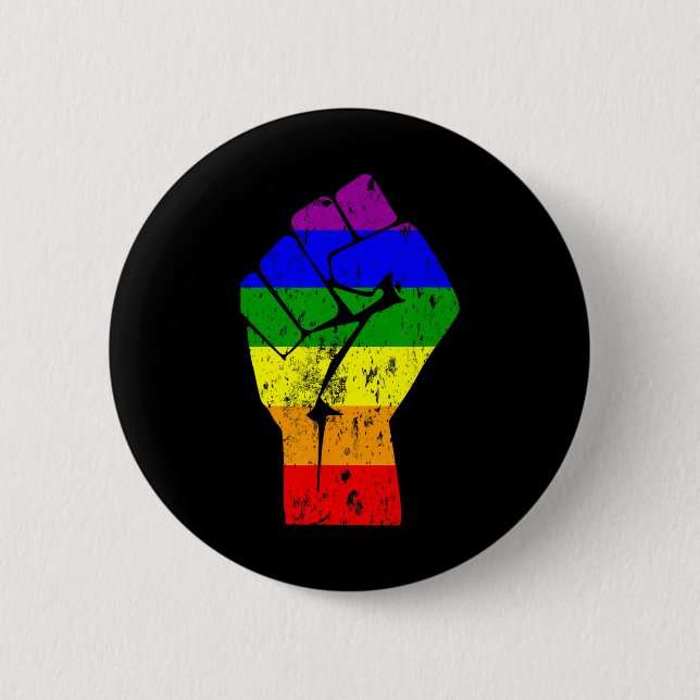 Resist Fist Rainbow Flag Gay Pride  Button (Front)