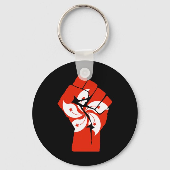 Resist Fist With Hong Kong Flag  Keychain (Front)