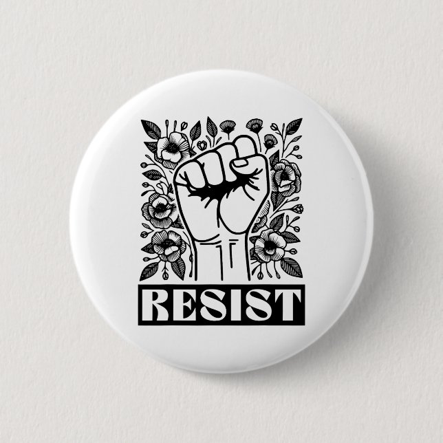 Resist Floral Anti Trump Political Protest Liberal Button (Front)