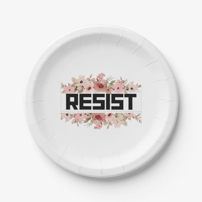 RESIST Floral Anti Trump Political Protest Paper Plates (Front)