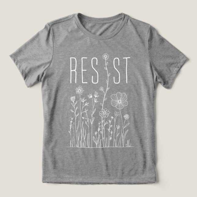 Resist Floral Minimalist Line Art Tri-Blend Shirt (Design Front)