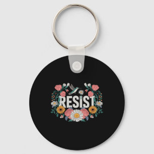 Resist Floral Resistance Activists Feminists Retro Keychain