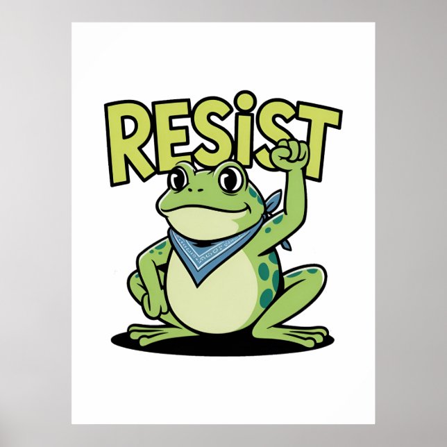 Resist Frog Cute Activism Cartoon with Raised Fist Poster (Front)