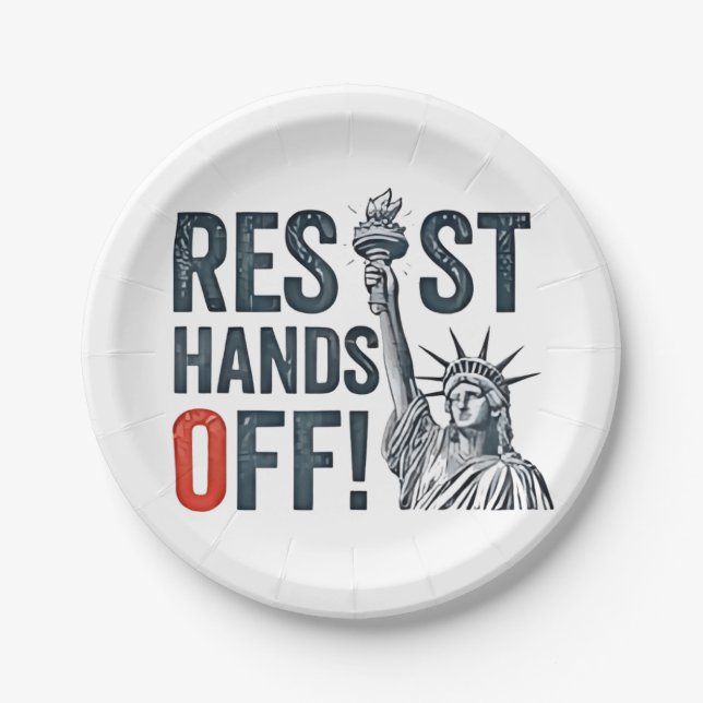 Resist Hands Off Libertiy Status Anti Trump  Paper Plates (Front)