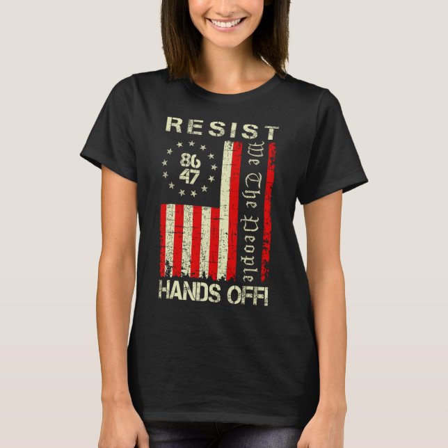 Resist Hands Off Protest Social Security Medicare  T-Shirt (Front)