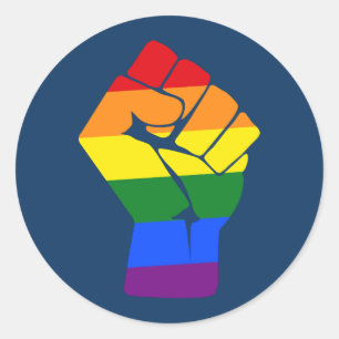 #Resist LGBT Rainbow Raised Fist Protest Classic Round Sticker