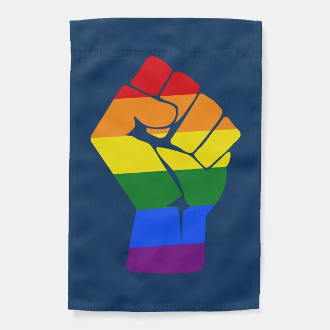 #Resist LGBT Rainbow Raised Fist Protest Garden Flag (Front)