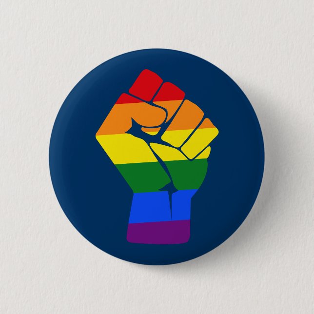 #Resist LGBT Rainbow Raised Fist Protest Pinback Button (Front)