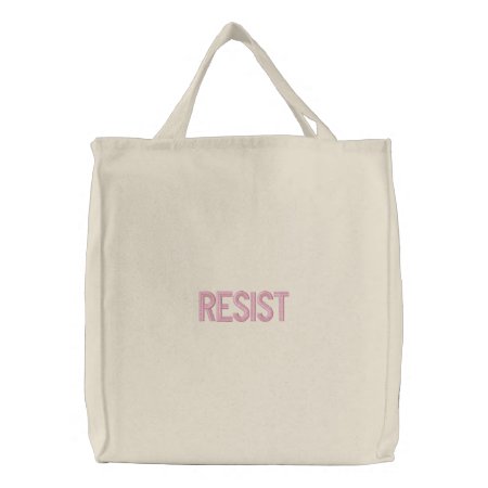 Resist Light Pink White Modern Elegant Embroidered Tote Bag